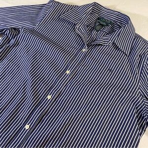 Ralph Lauren Non-Iron 100% Cotton Blue Striped Men's Shirt Long-Sleeve Large